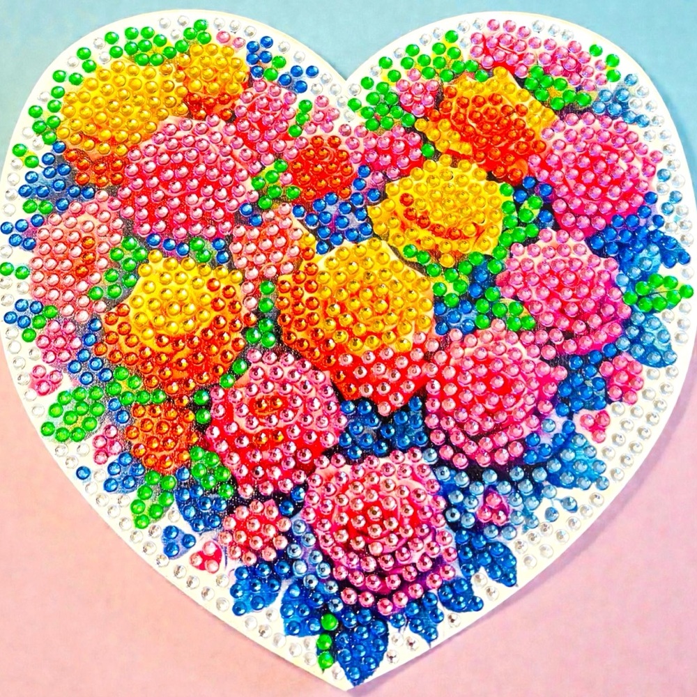 Trivet 6” Heart Shaped Colorful Hand Crafted Sealed Diamond Art
